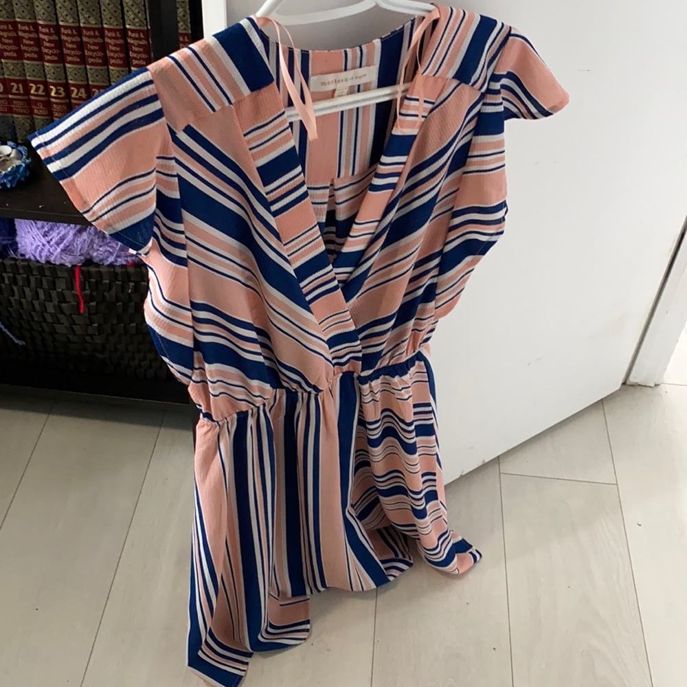 Dress with pink blue and white stripes